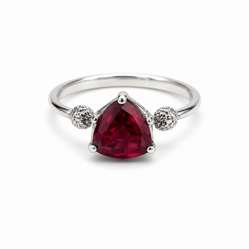 925 Sterling Silver Scarlet Trillion Cut Ruby Ring Size 8